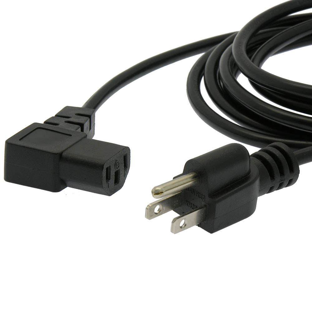 1Ft Computer Power Cord 5-15P to C-13  Right Angle  Black / SVT 18/3